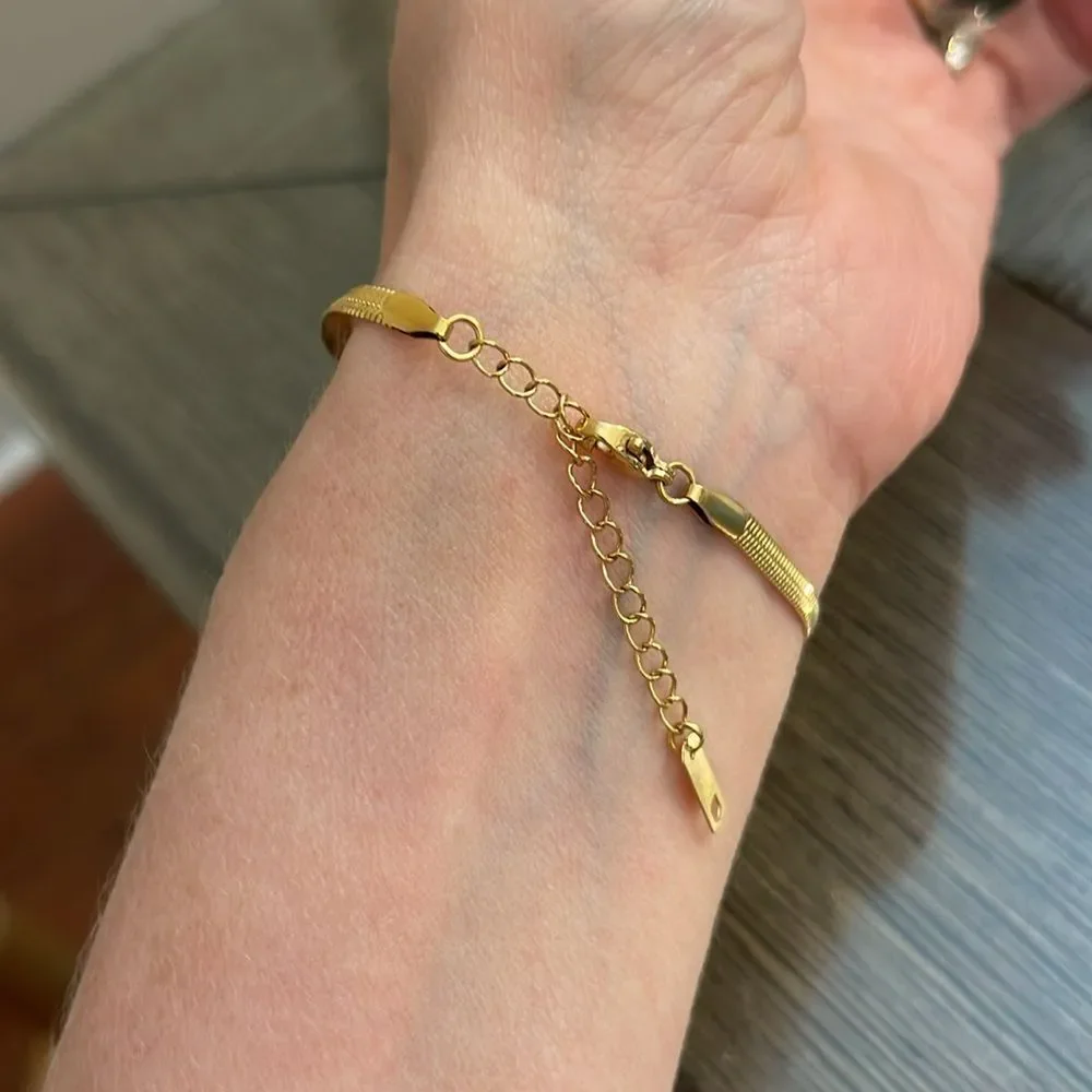 18K Gold Plated Stainless Steel Snake Chain Green Cubic Zirconia Heart Bracelet